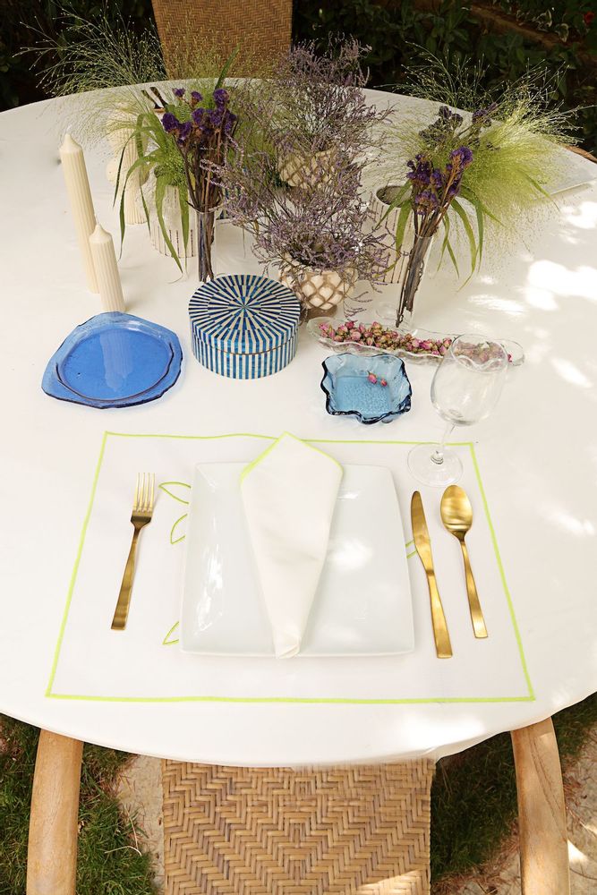 Placemats - Washable Curved Neon Olive Placemat set of 2 - HYA CONCEPT STORE