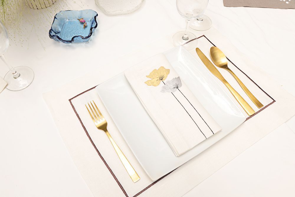 Sets de table - Ensemble de 2 sets de table Contour Charcoal peints à la main - HYA CONCEPT STORE