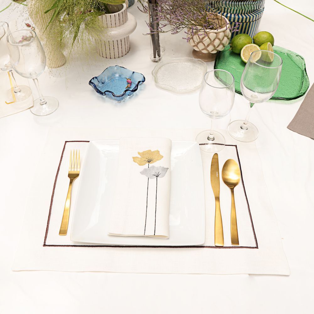 Sets de table - Ensemble de 2 sets de table Contour Charcoal peints à la main - HYA CONCEPT STORE