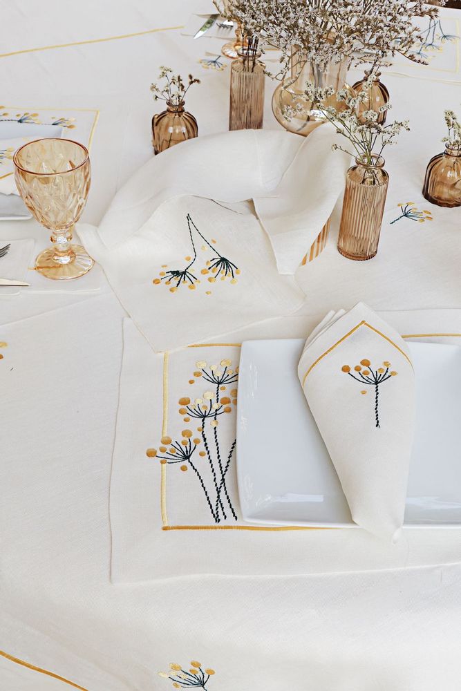 Napkins - Yellow Dot Flower Napkin set of 2 - HYA CONCEPT STORE