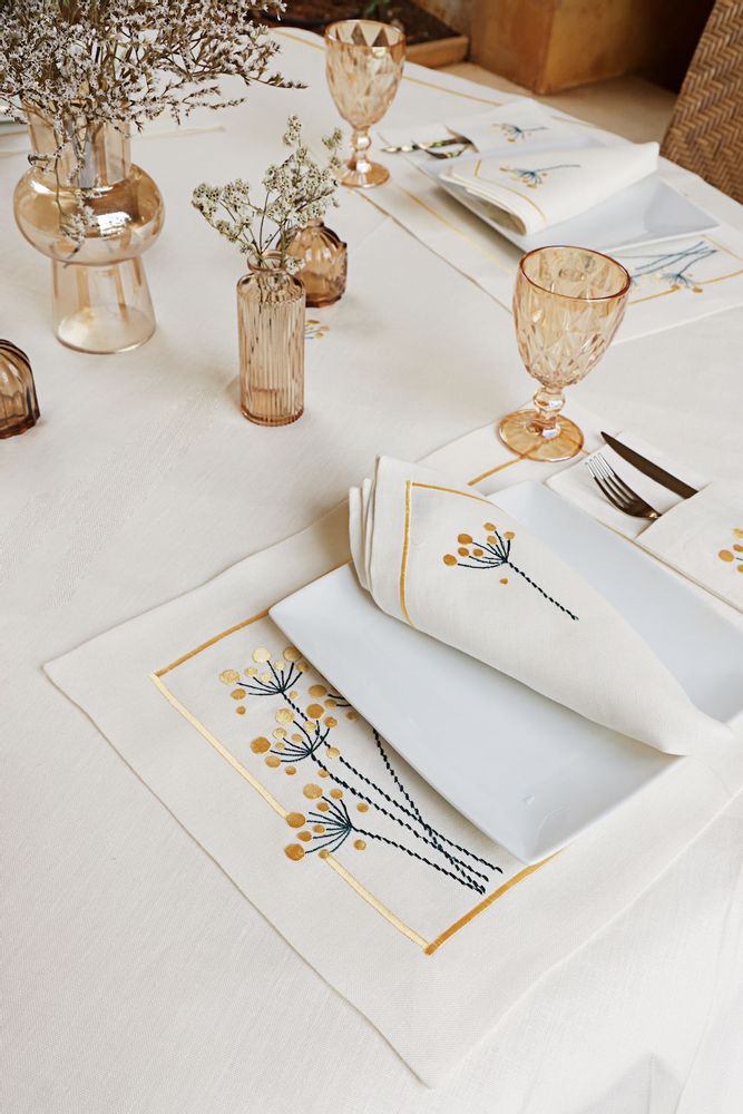 Napkins - Yellow Dot Flower Napkin set of 2 - HYA CONCEPT STORE