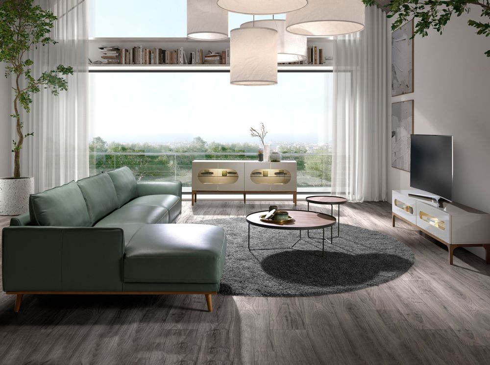 Sofas - Left chaise longue sofa in green leather - ANGEL CERDÁ