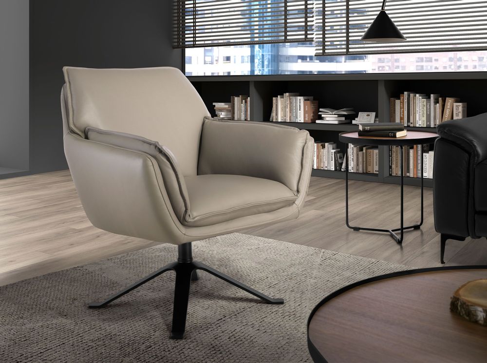 Fauteuils - Fauteuil pivotant en cuir gris foncé - ANGEL CERDÁ