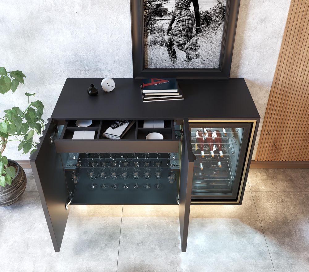 Buffets - Armoire à vin en MDF laqué avec capacité intégrée de 32 bouteilles - FRANCO FURNITURE