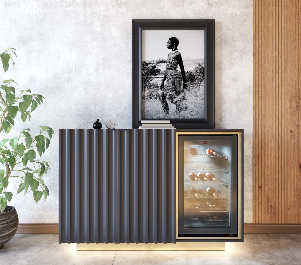 Buffets - Armoire à vin en MDF laqué avec capacité intégrée de 32 bouteilles - FRANCO FURNITURE