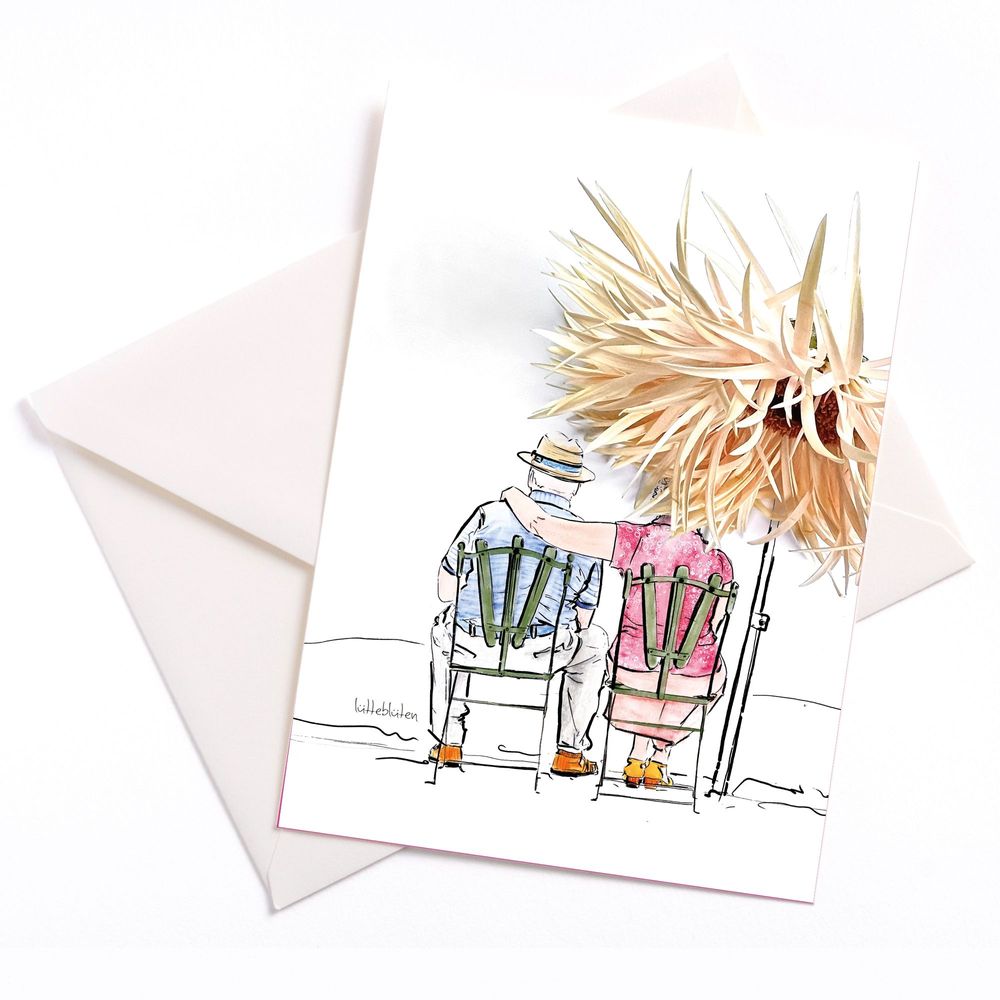 Papeterie - Grand-mère et grand-père sur la plage | Carte avec enveloppe - LUETTEBLUETEN