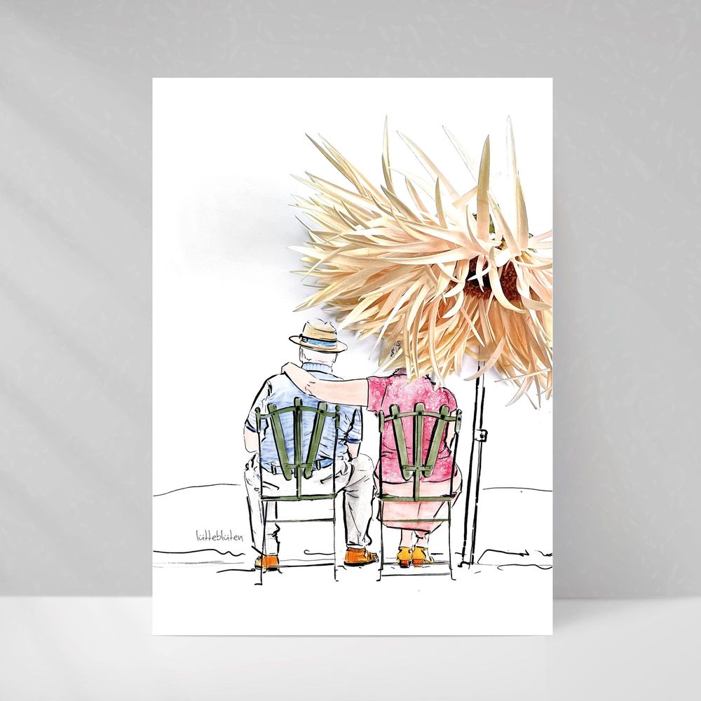 Papeterie - Grand-mère et grand-père sur la plage | Carte avec enveloppe - LUETTEBLUETEN