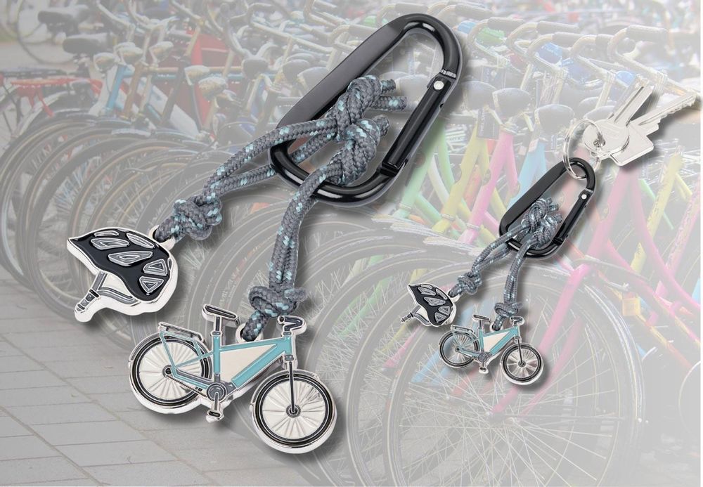 Cadeaux - Porte-clés avec mousqueton, 2 pendentifs: bicycle, helmet - TROIKA GERMANY