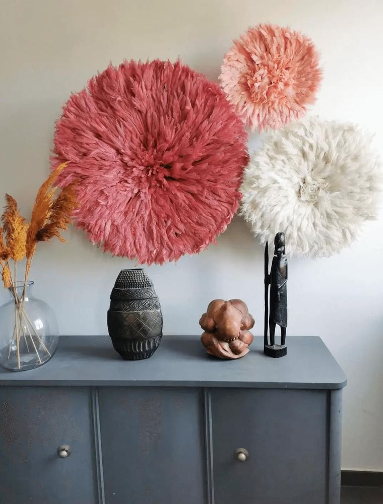 Unique pieces - Salmon-coloured Cameroonian Juju hat - "Bafang" - LA CASE DE NOUDET