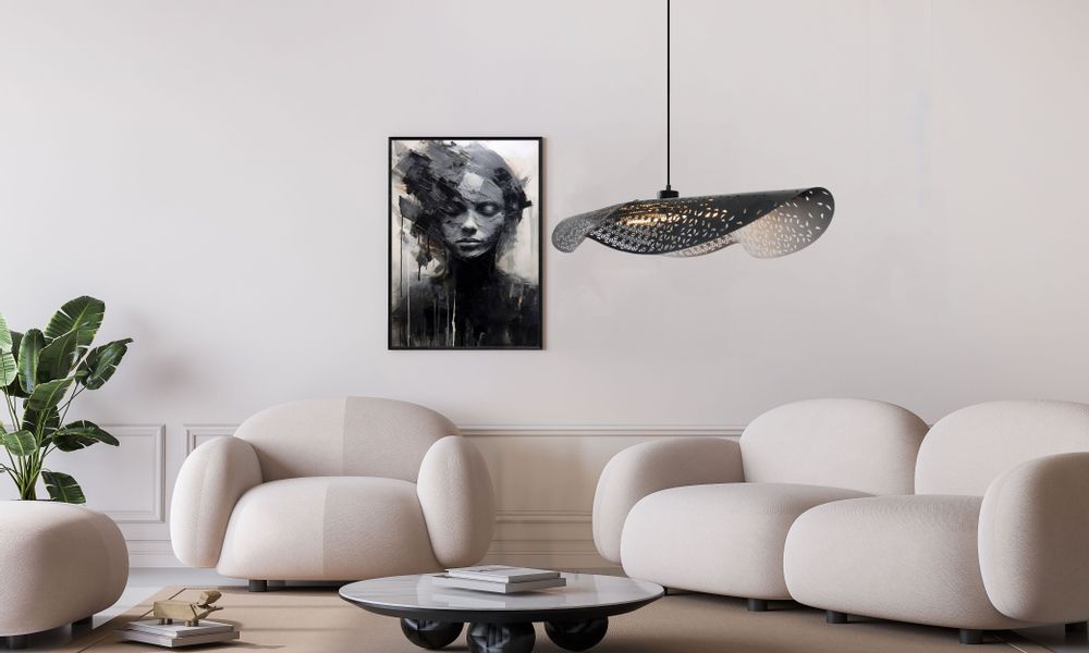 Hanging lights - SUSPENSION ENVOLE MOI recycled leather Length 105cm - RIF LUMINAIRES