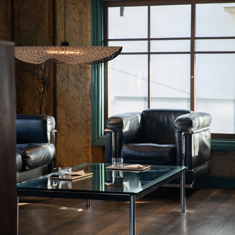 Hanging lights - SUSPENSION ENVOLE MOI recycled leather Length 105cm - RIF LUMINAIRES