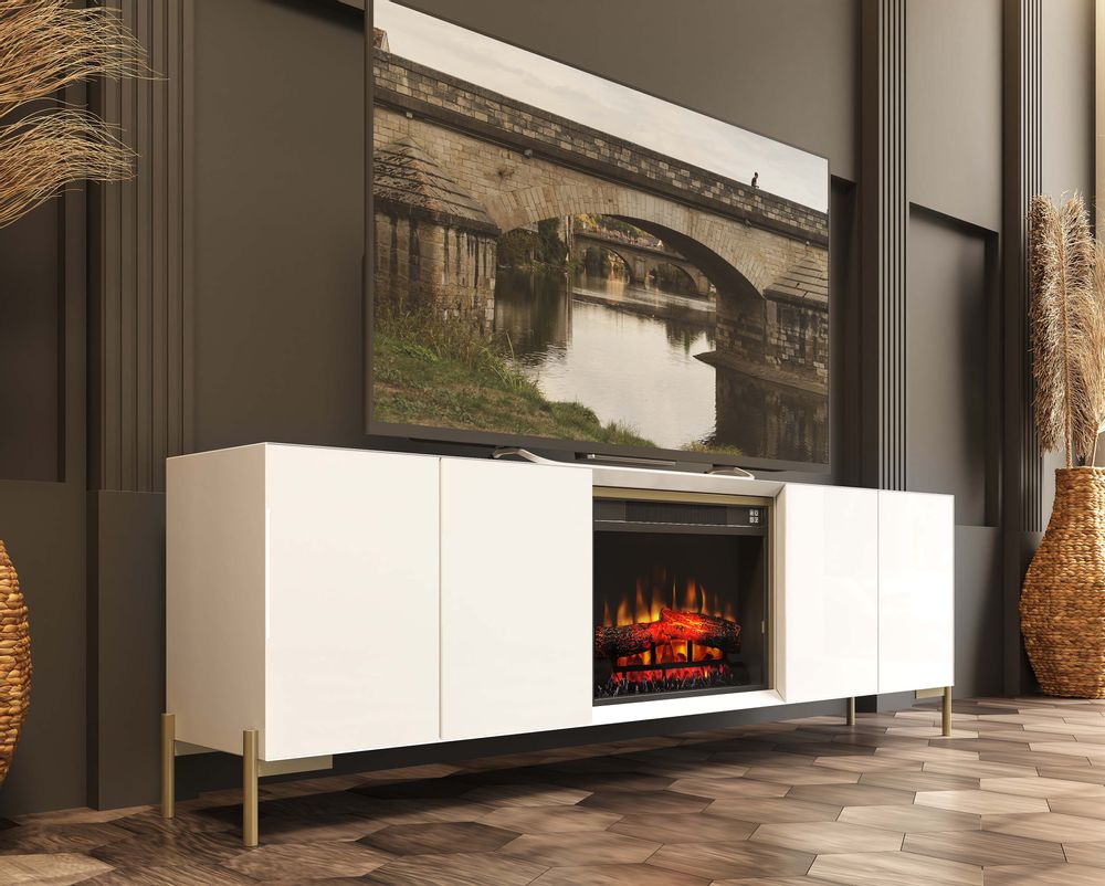 TV stands - Design lacquered TV furniture with electric fireplace - FRANCO FURNITURE
