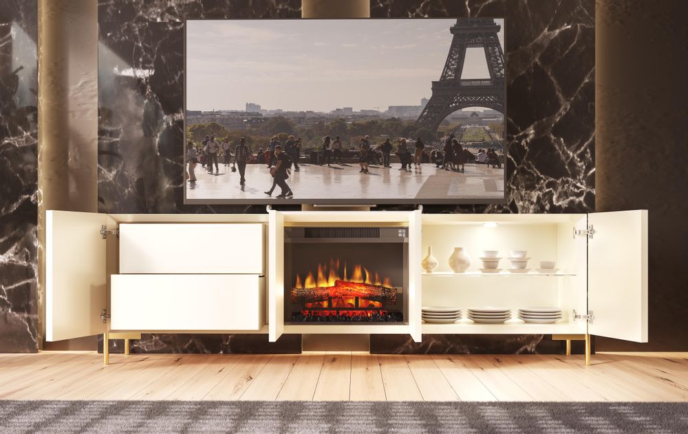 TV stands - Design lacquered TV furniture with electric fireplace - FRANCO FURNITURE