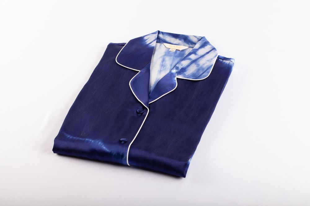 Homewear textile - Ensemble de pyjama en soie tie-dye bleu botanique unique pour homme - THE ZHAI
