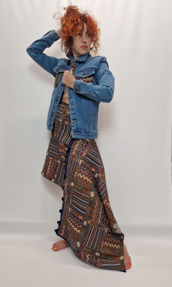 Prêt-à-porter - Fantaisie persane. Veste unisexe en jean unique avec tapisserie - VLADA DIZIK KOSHKIN DOM
