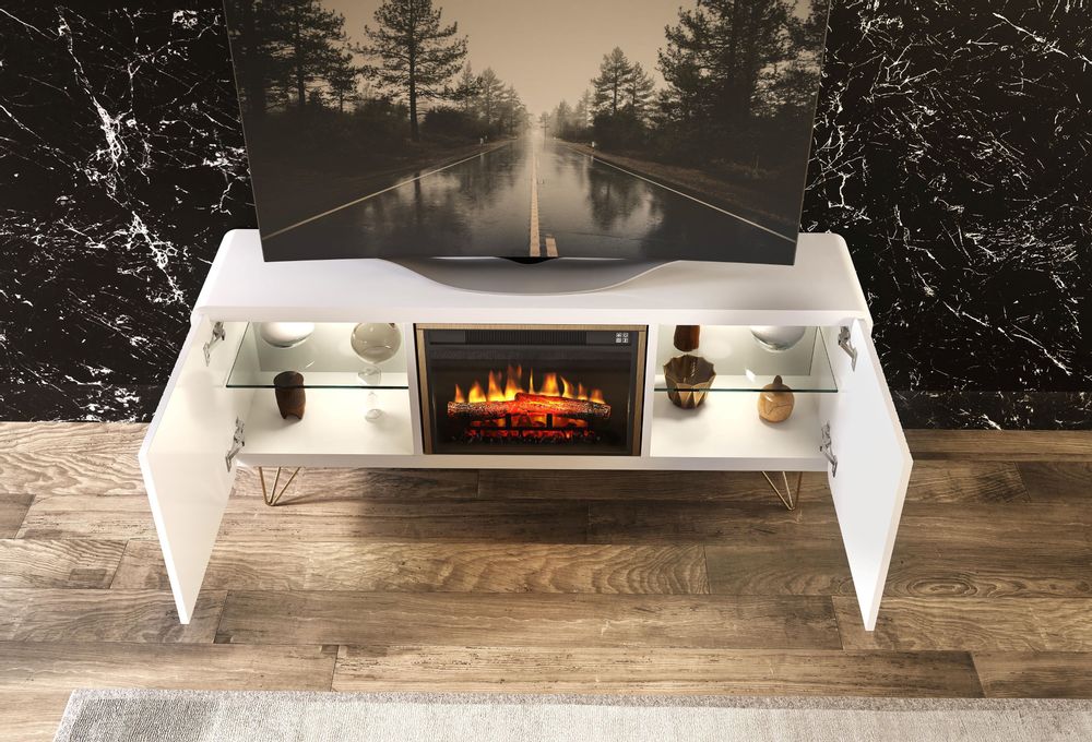 TV stands - Design lacquered TV stand with electric fireplace - FRANCO FURNITURE