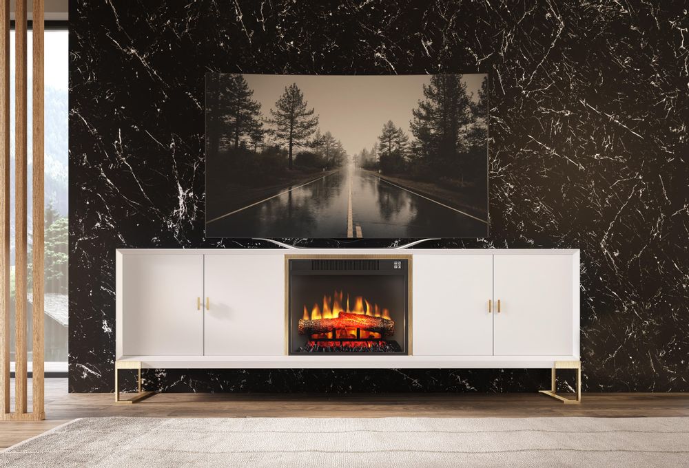 TV stands - Design lacquered TV stand with electric fireplace - FRANCO FURNITURE