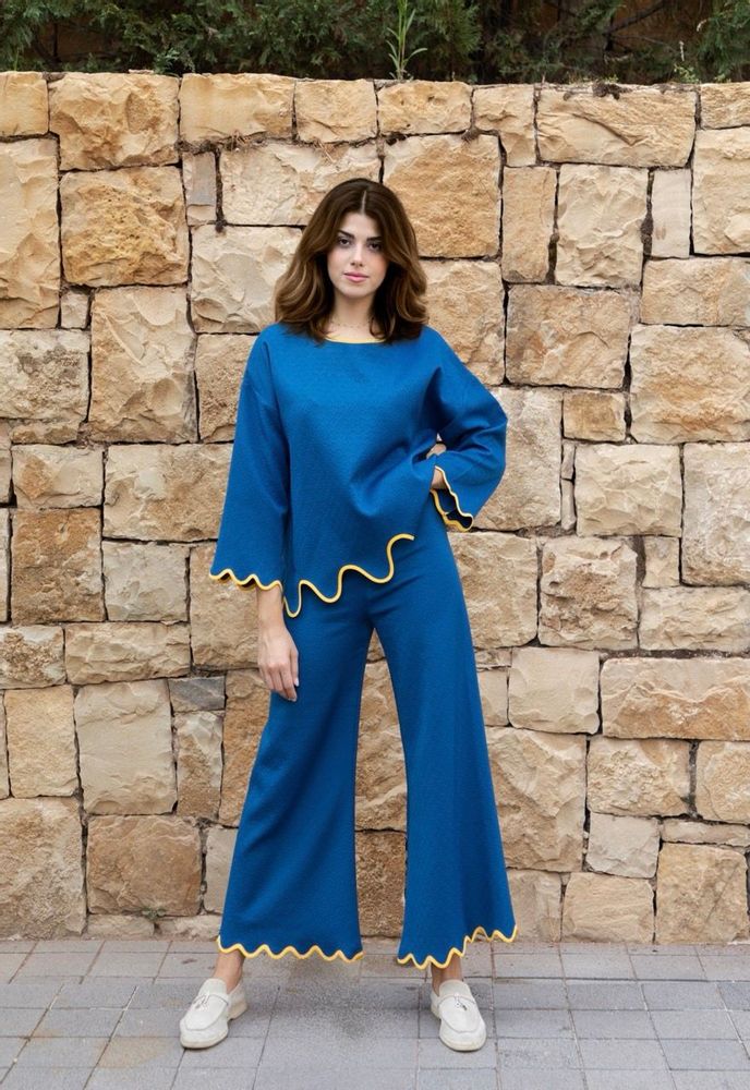 Apparel - Clara Blue Co-ord set with contrast scalloped trim - HYA CONCEPT STORE