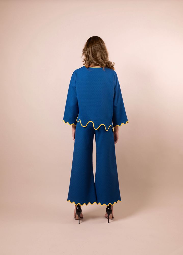 Apparel - Clara Blue Co-ord set with contrast scalloped trim - HYA CONCEPT STORE