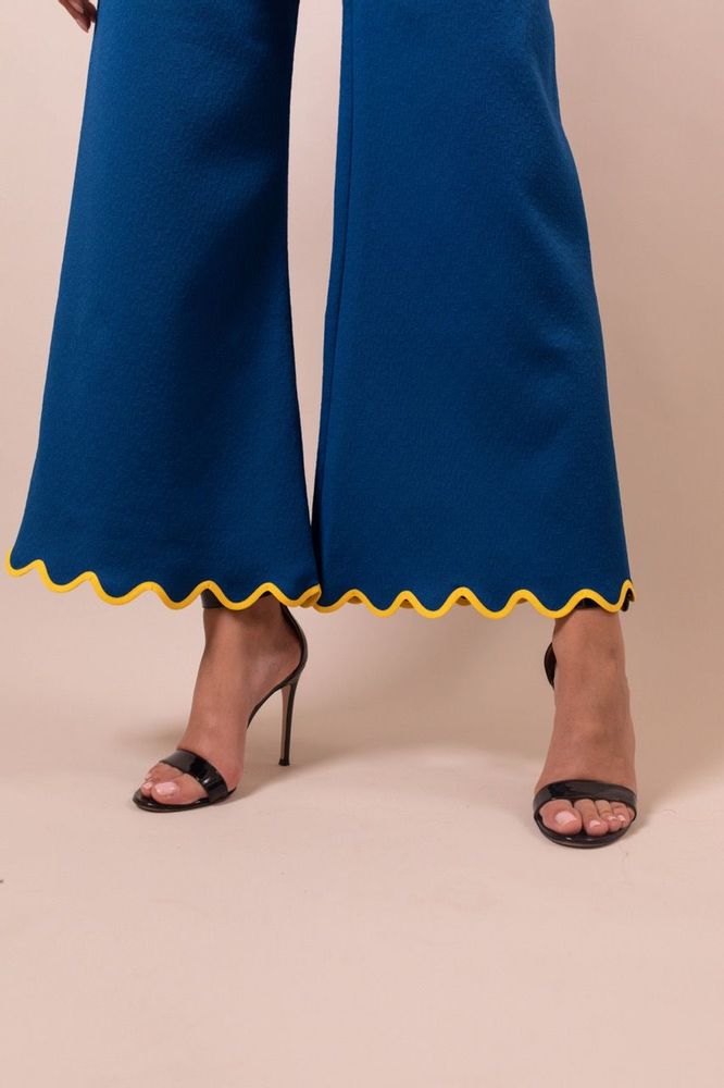 Apparel - Clara Blue Co-ord set with contrast scalloped trim - HYA CONCEPT STORE