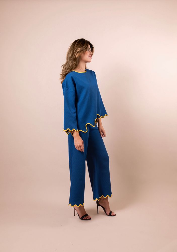 Apparel - Clara Blue Co-ord set with contrast scalloped trim - HYA CONCEPT STORE