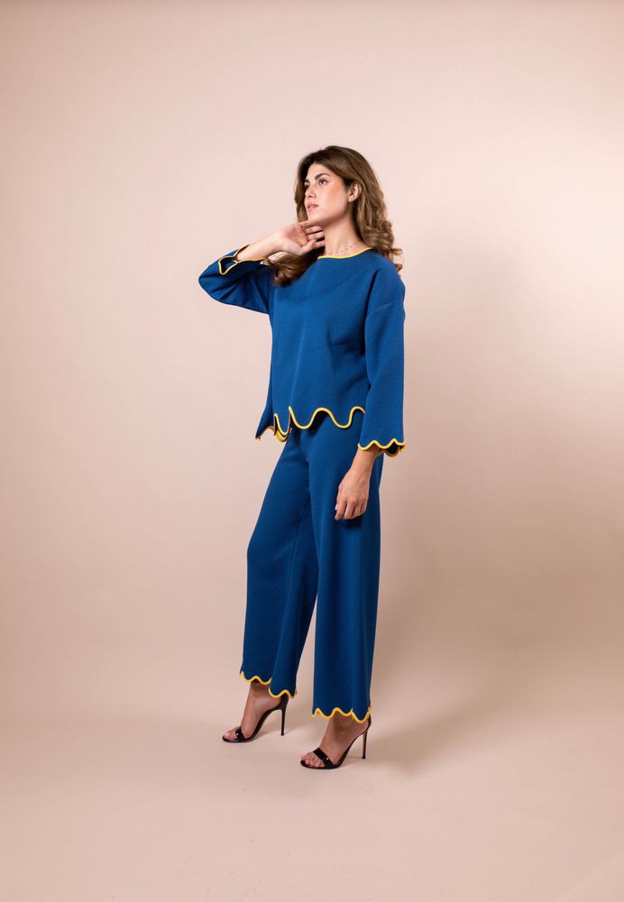Apparel - Clara Blue Co-ord set with contrast scalloped trim - HYA CONCEPT STORE