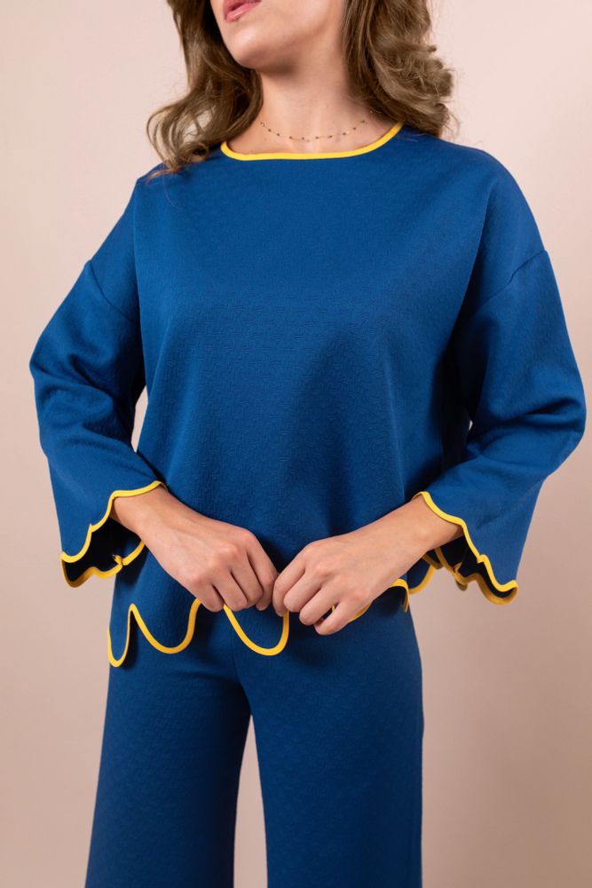 Apparel - Clara Blue Co-ord set with contrast scalloped trim - HYA CONCEPT STORE