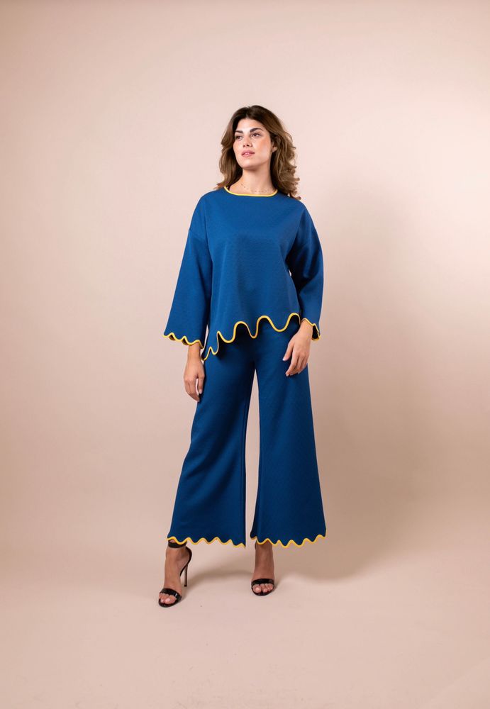 Apparel - Clara Blue Co-ord set with contrast scalloped trim - HYA CONCEPT STORE