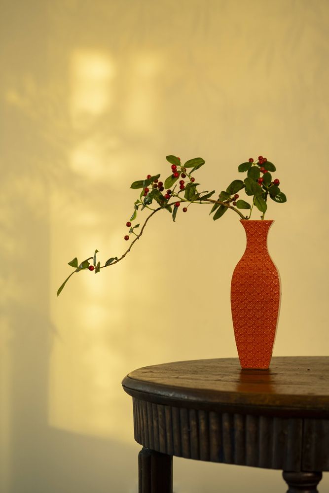 Vases - Elegant Patterned Vase with Intricate Embossed Floral Design - THE ZHAI