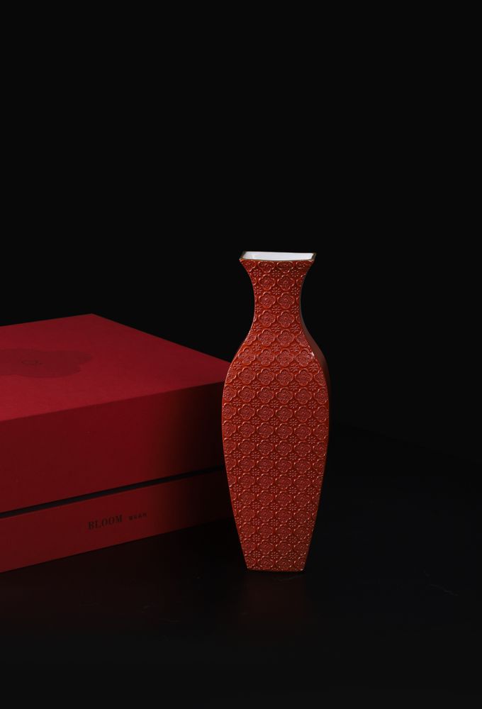 Vases - Elegant Patterned Vase with Intricate Embossed Floral Design - THE ZHAI