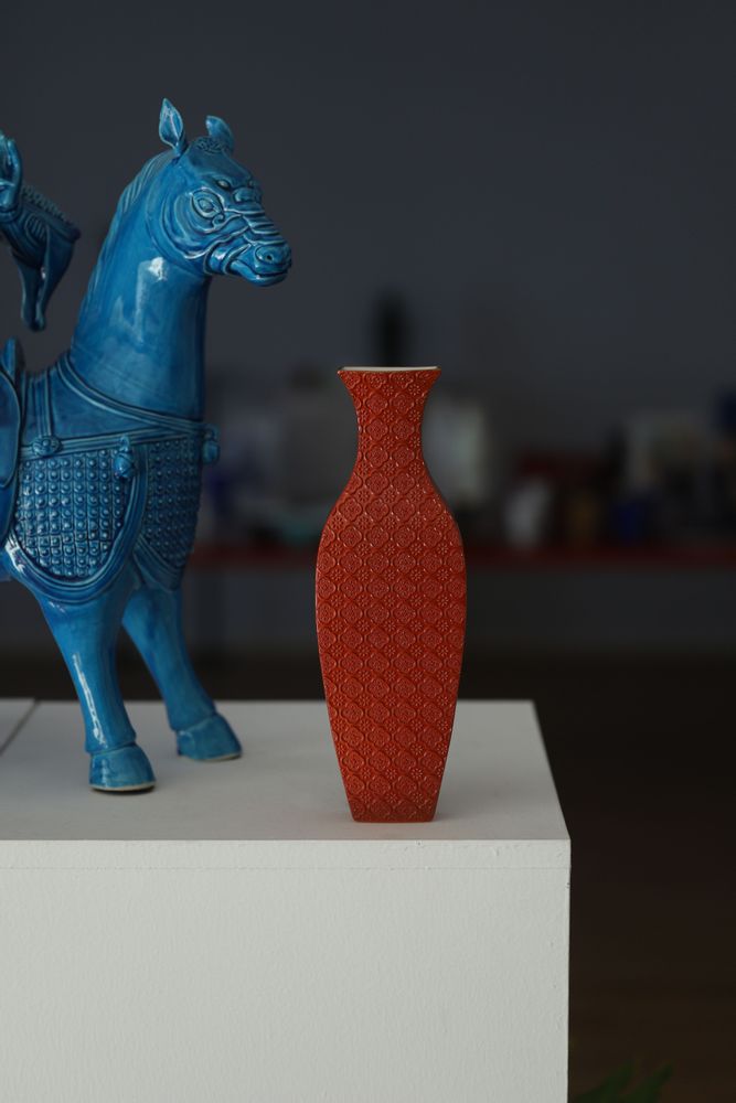 Vases - Elegant Patterned Vase with Intricate Embossed Floral Design - THE ZHAI