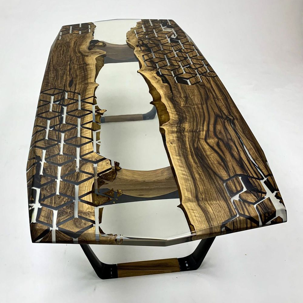 Tables Salle à Manger - Table en résine époxy en forme de diamant en noyer noir - TINELLA WOOD