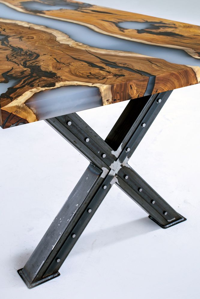 Meubles de cuisines - Table de rivière en résine époxy Hackberry Cream - Table de salle - TINELLA WOOD