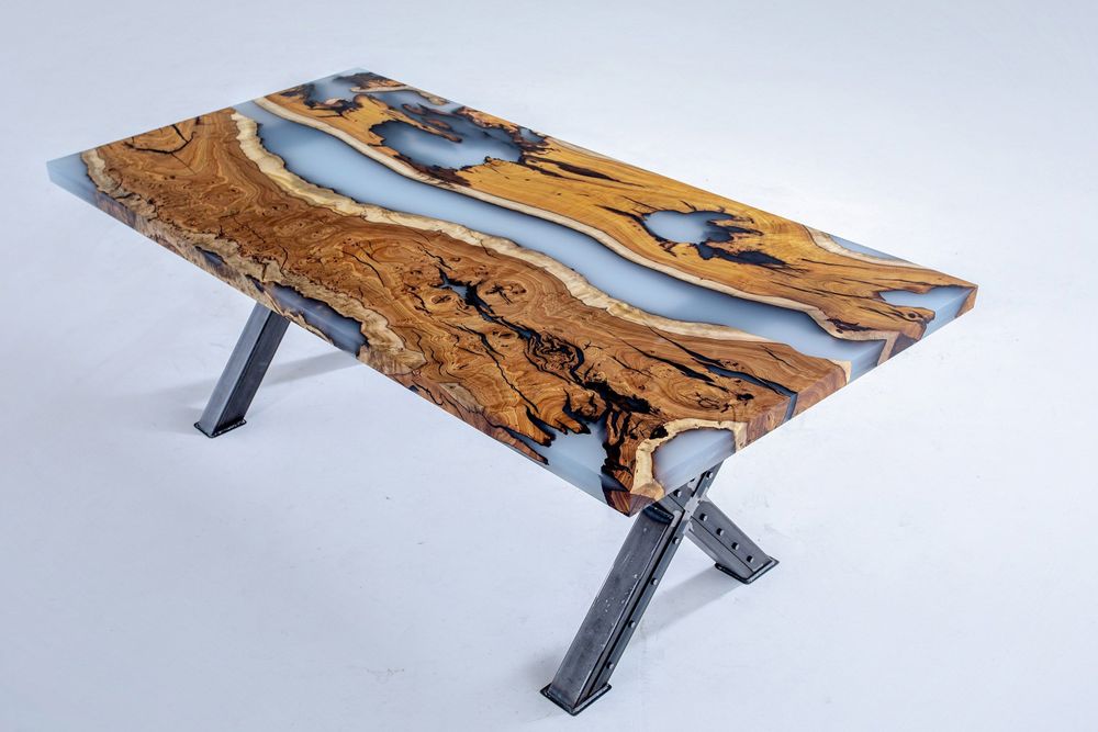 Meubles de cuisines - Table de rivière en résine époxy Hackberry Cream - Table de salle - TINELLA WOOD
