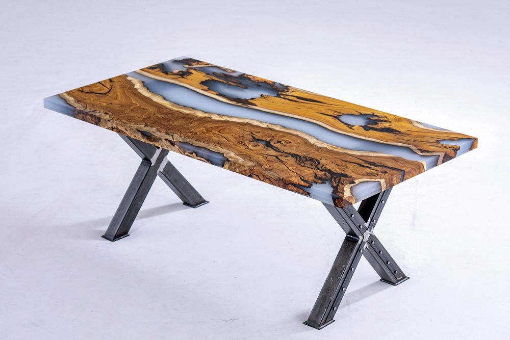 Meubles de cuisines - Table de rivière en résine époxy Hackberry Cream - Table de salle - TINELLA WOOD