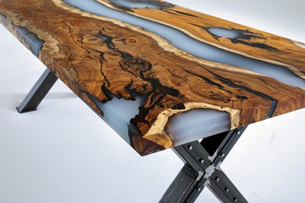 Meubles de cuisines - Table de rivière en résine époxy Hackberry Cream - Table de salle - TINELLA WOOD