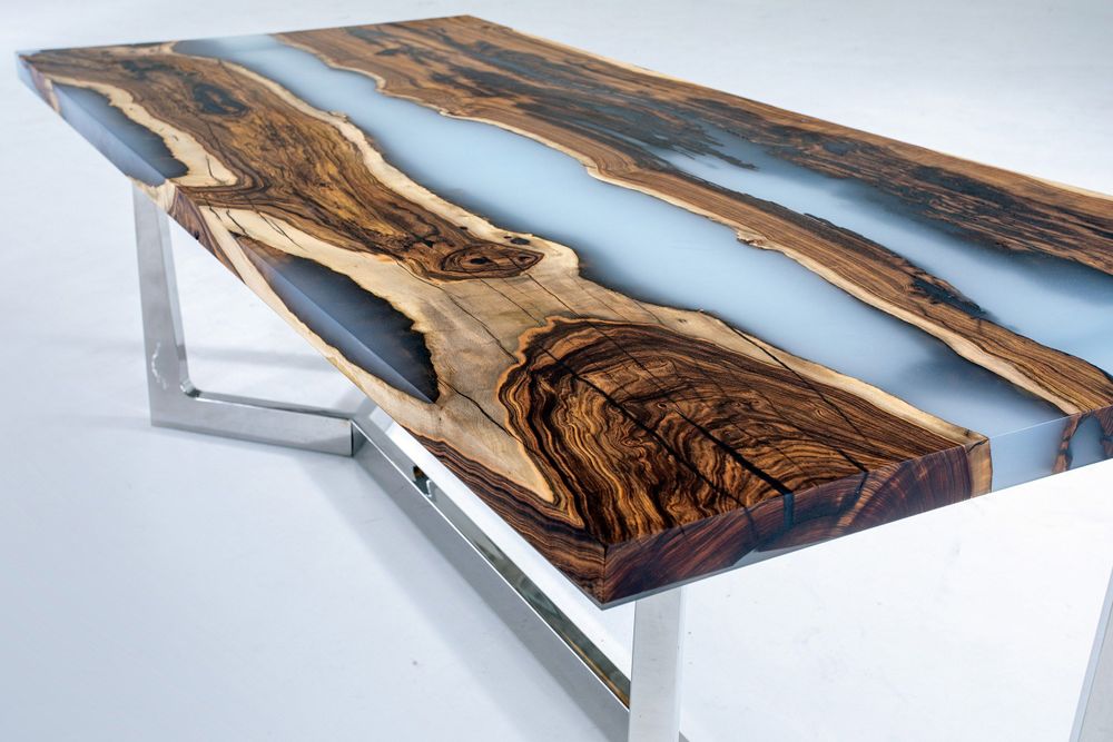 Meubles de cuisines - Table de rivière en résine époxy Hackberry Cream - Table de salle - TINELLA WOOD