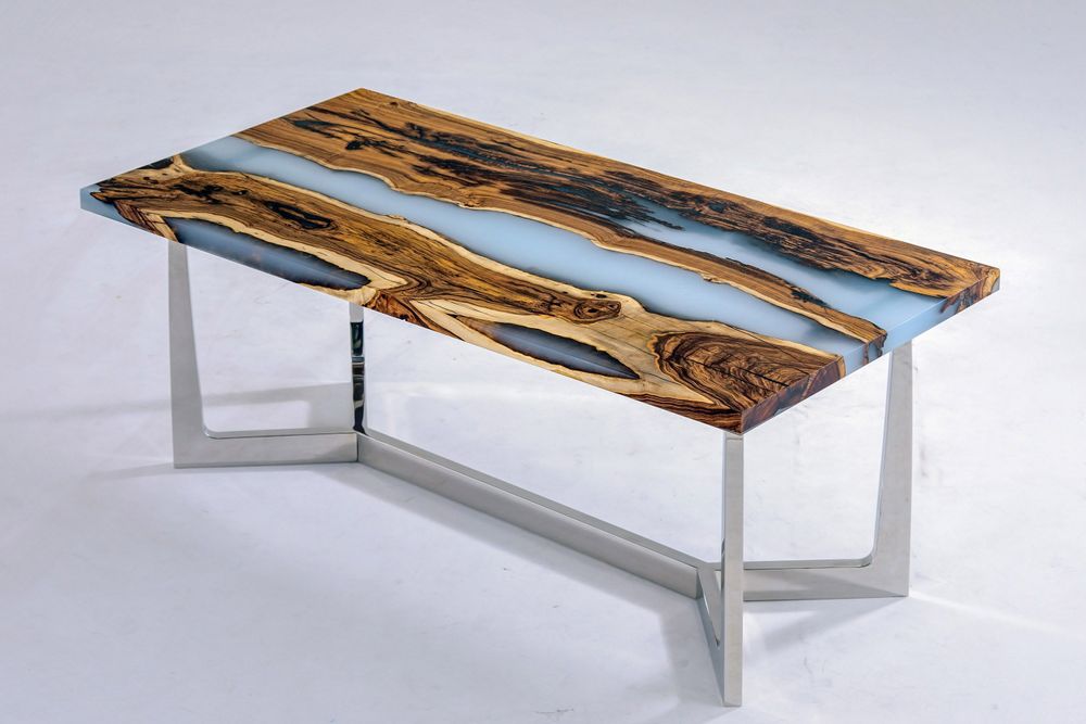 Meubles de cuisines - Table de rivière en résine époxy Hackberry Cream - Table de salle - TINELLA WOOD