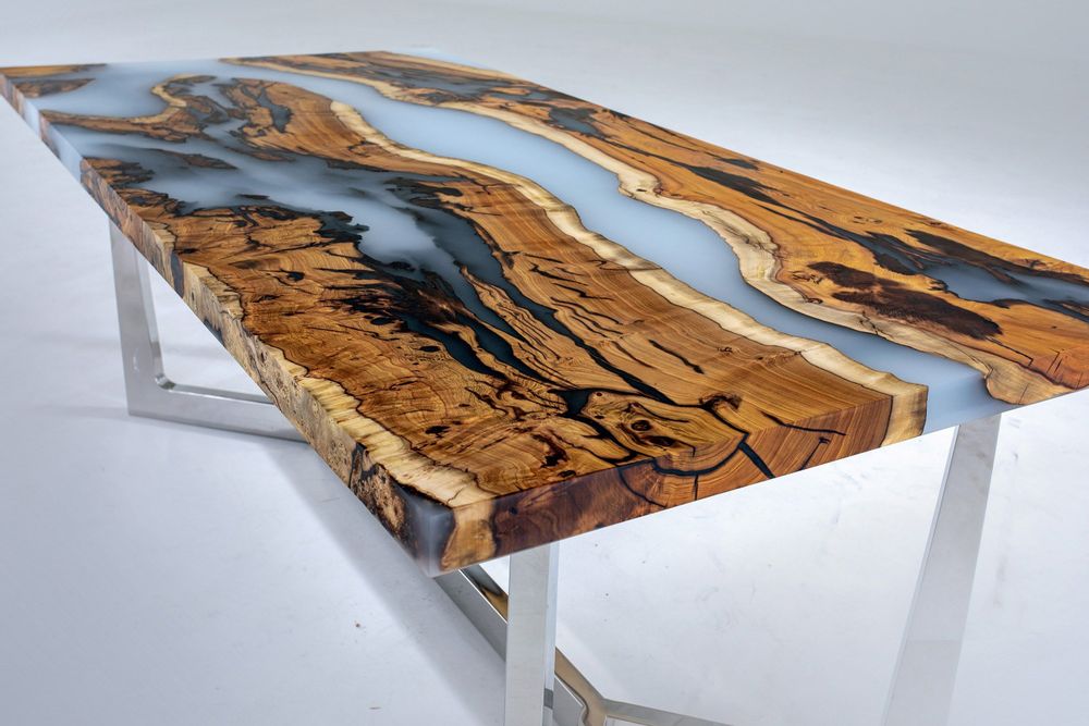 Meubles de cuisines - Table de rivière en résine époxy Hackberry Cream - Table de salle - TINELLA WOOD