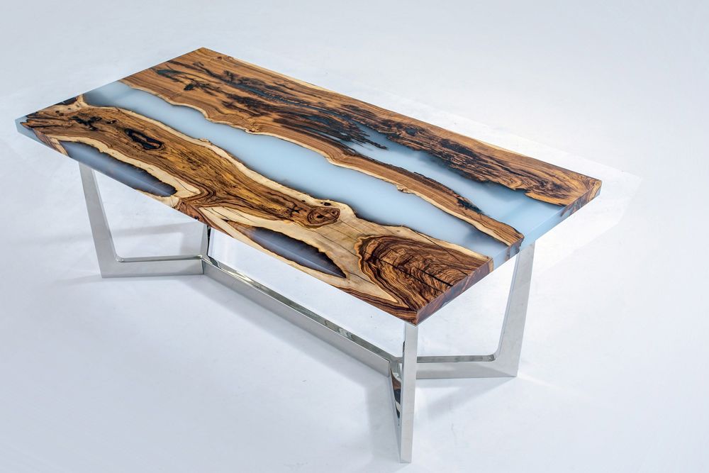 Meubles de cuisines - Table de rivière en résine époxy Hackberry Cream - Table de salle - TINELLA WOOD