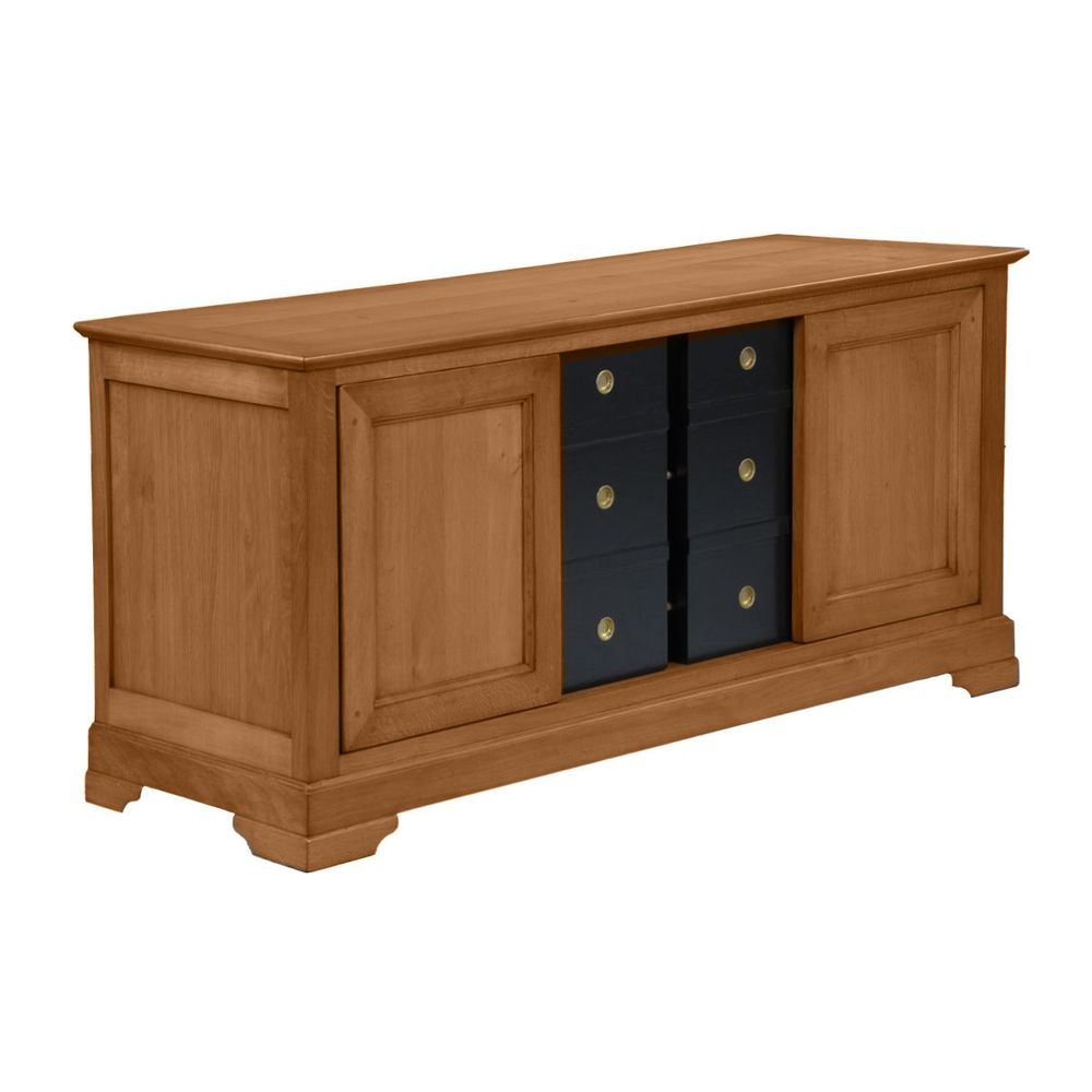 Meubles TV - Meuble TV 4 portes FLAUBERT 136 cm style Louis Philippe - chêne massif - MON PETIT MEUBLE FRANÇAIS