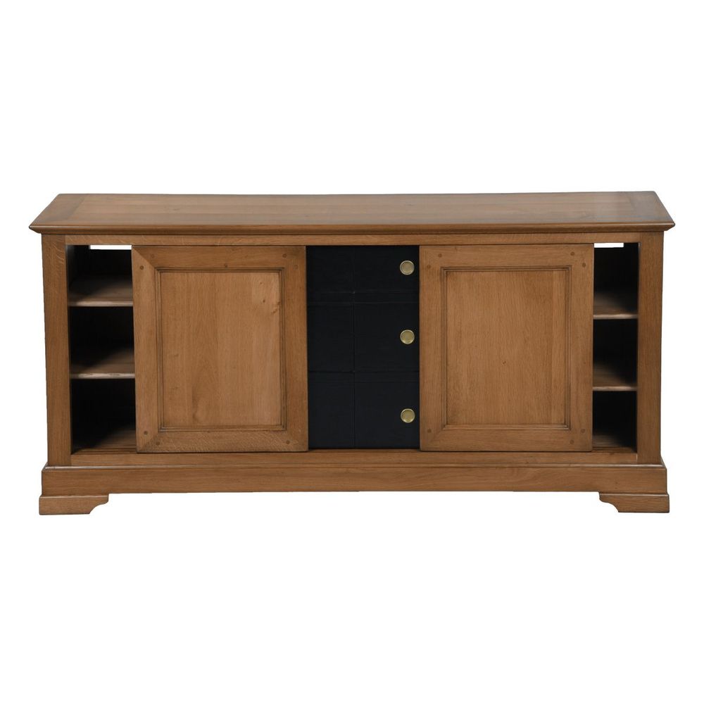 Meubles TV - Meuble TV 4 portes FLAUBERT 136 cm style Louis Philippe - chêne massif - MON PETIT MEUBLE FRANÇAIS