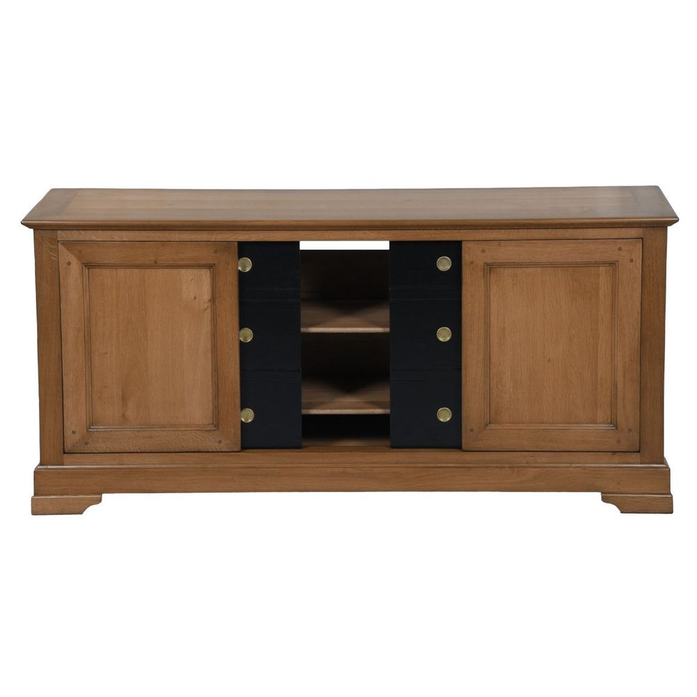 Meubles TV - Meuble TV 4 portes FLAUBERT 136 cm style Louis Philippe - chêne massif - MON PETIT MEUBLE FRANÇAIS