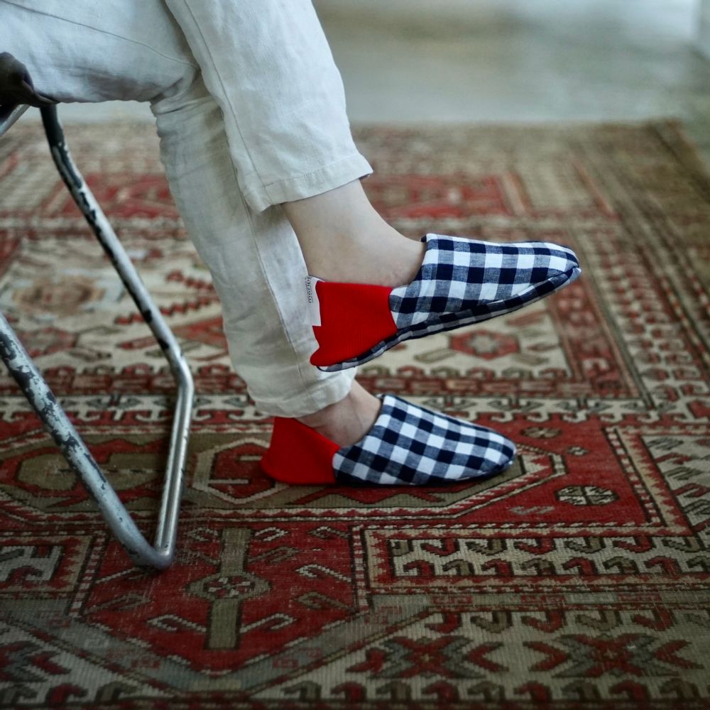 Socks - Cozy linen gingham × Linen - MERIPPA