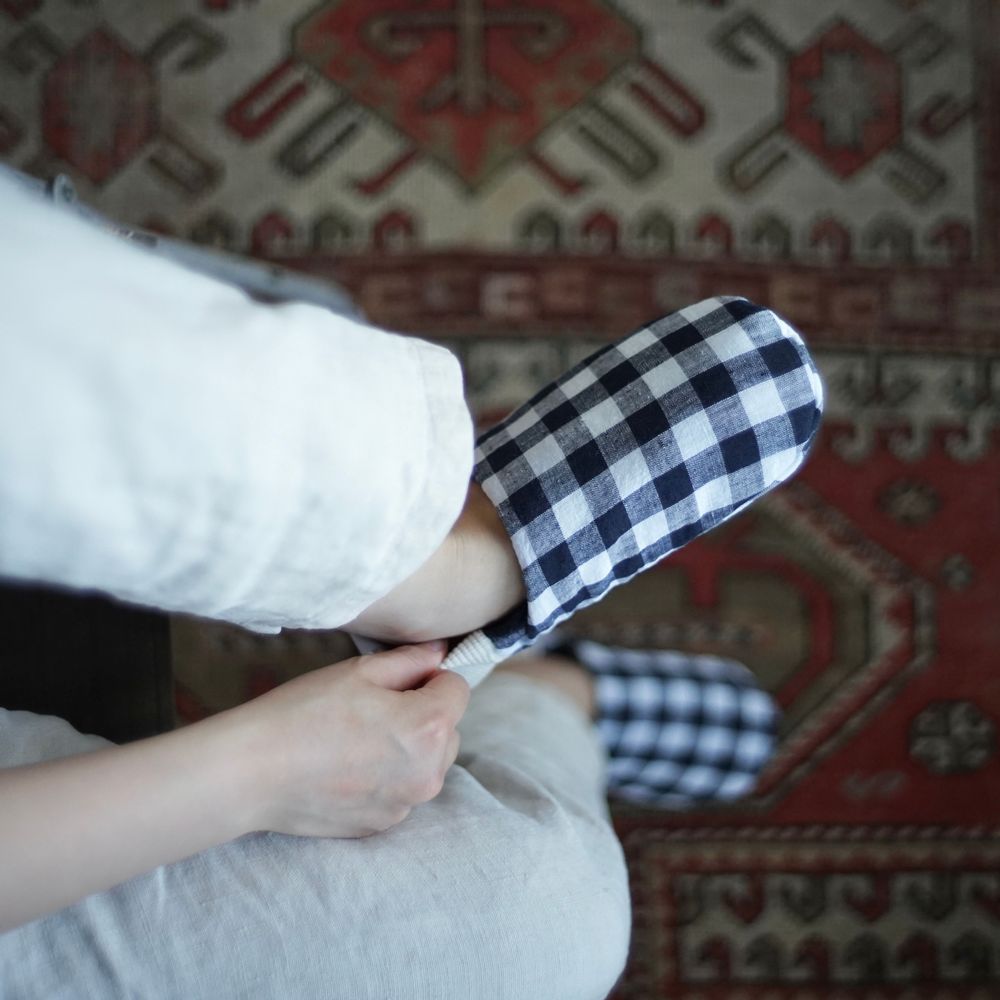 Socks - Cozy linen gingham × Linen - MERIPPA