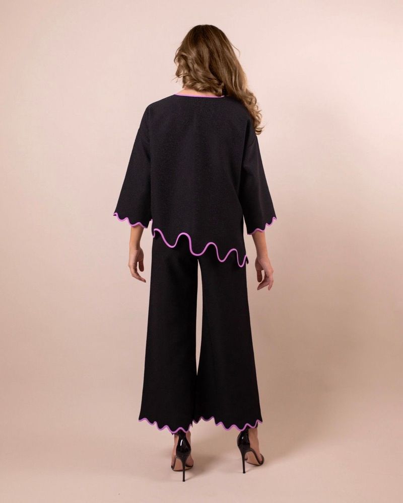 Apparel - Clara Black Co-ord set with contrast scalloped trim - HYA CONCEPT STORE