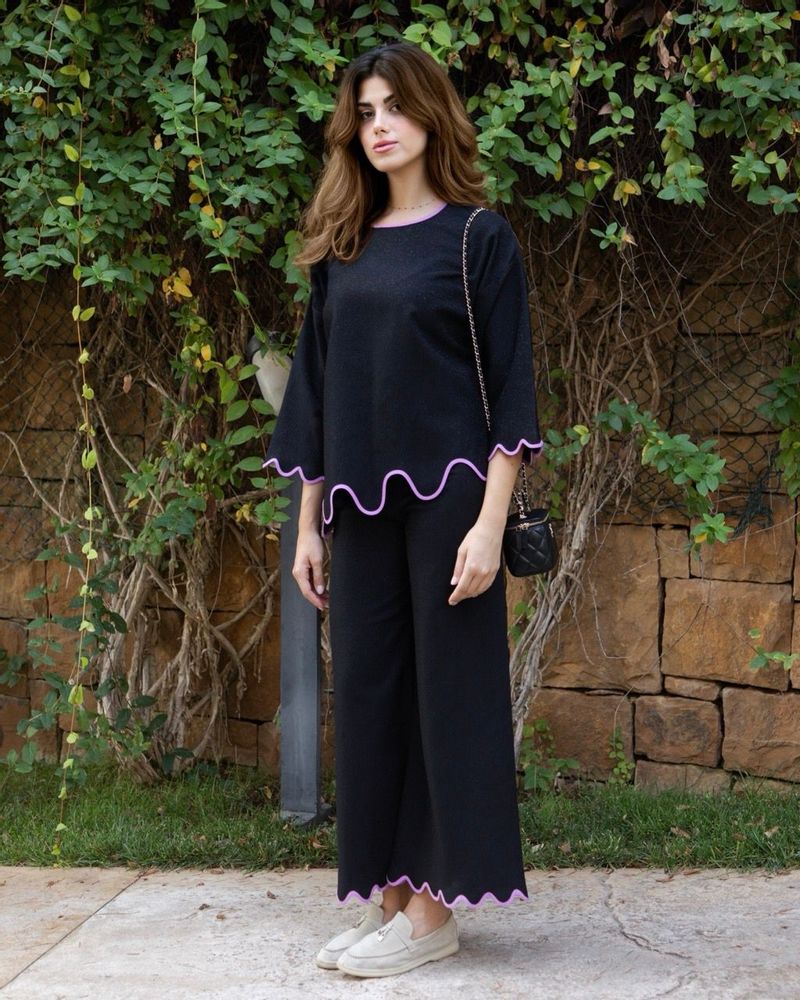 Apparel - Clara Black Co-ord set with contrast scalloped trim - HYA CONCEPT STORE