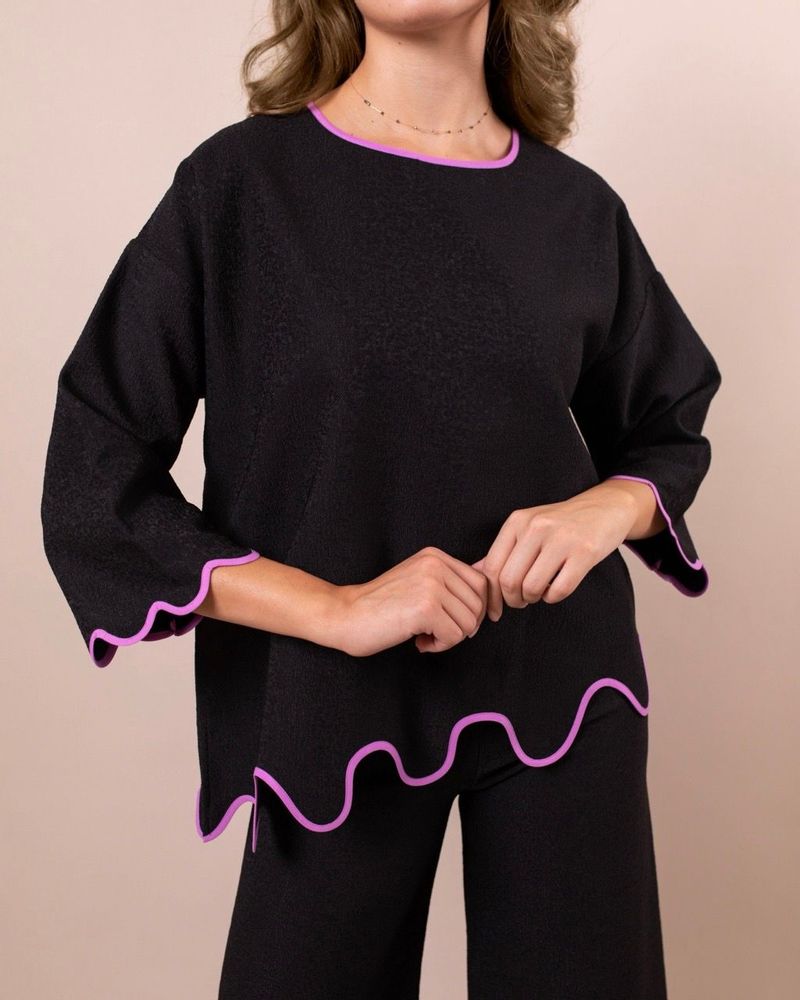Apparel - Clara Black Co-ord set with contrast scalloped trim - HYA CONCEPT STORE