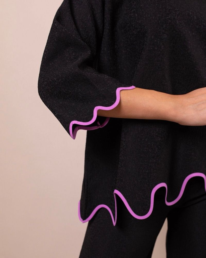 Apparel - Clara Black Co-ord set with contrast scalloped trim - HYA CONCEPT STORE