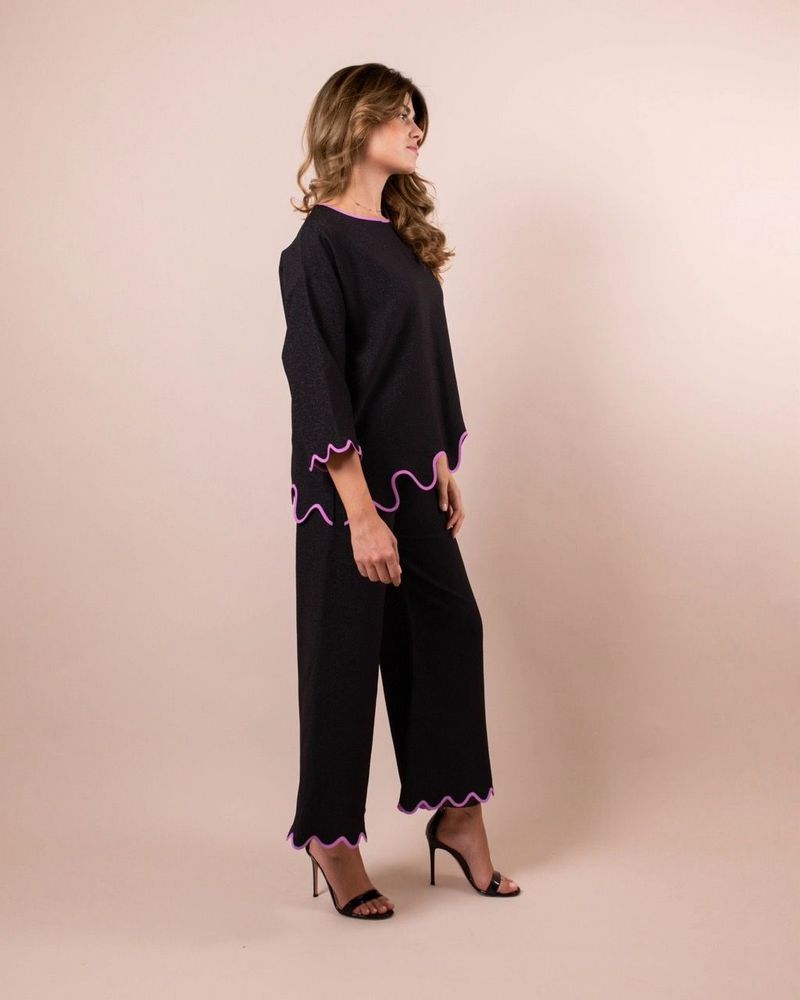 Apparel - Clara Black Co-ord set with contrast scalloped trim - HYA CONCEPT STORE